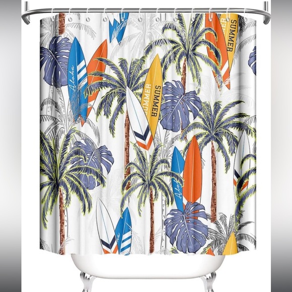 Summer Tropical Shower Curtain Tropical Hawaii Coconut Trees Palm Leaf S… - Picture 4 of 7